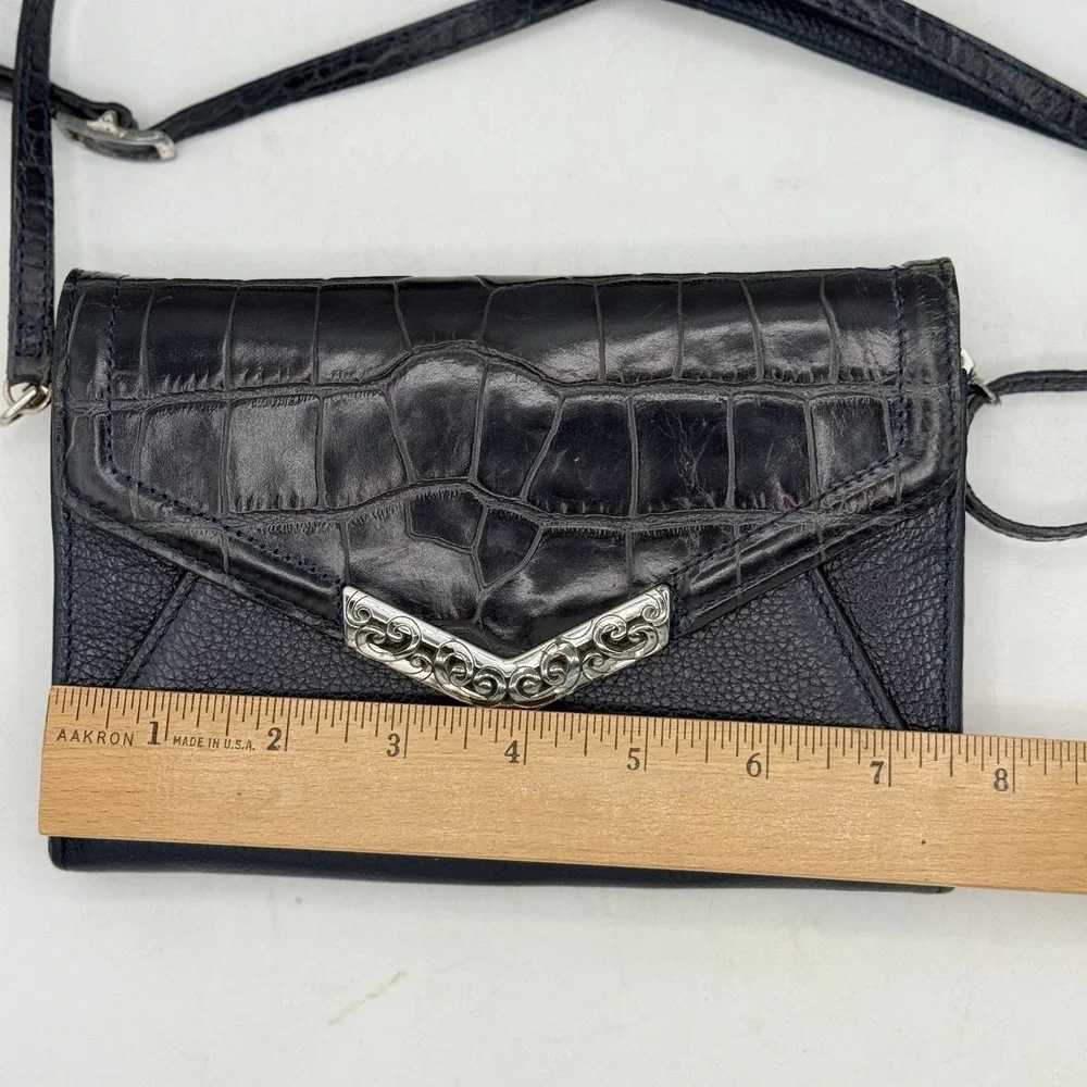 BRIGHTON MINGLE ENVELOPE SMALL LEATHER WALLET W/STRAP BLUE